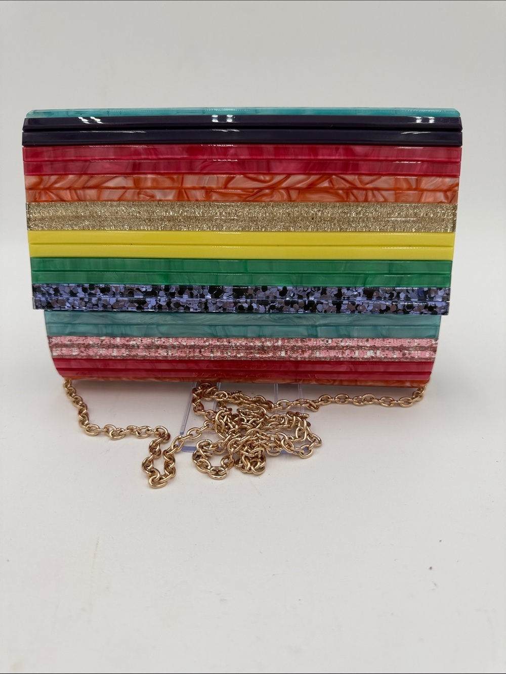 Kurt Geiger London Rainbow Acrylic Clutch Crossbody KGL Party Bag